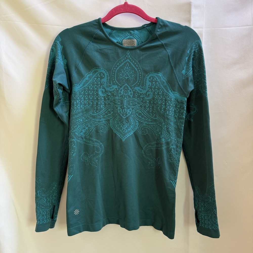 Athleta Women's Teal Paisley Long-Sleeve Performance Top Size M